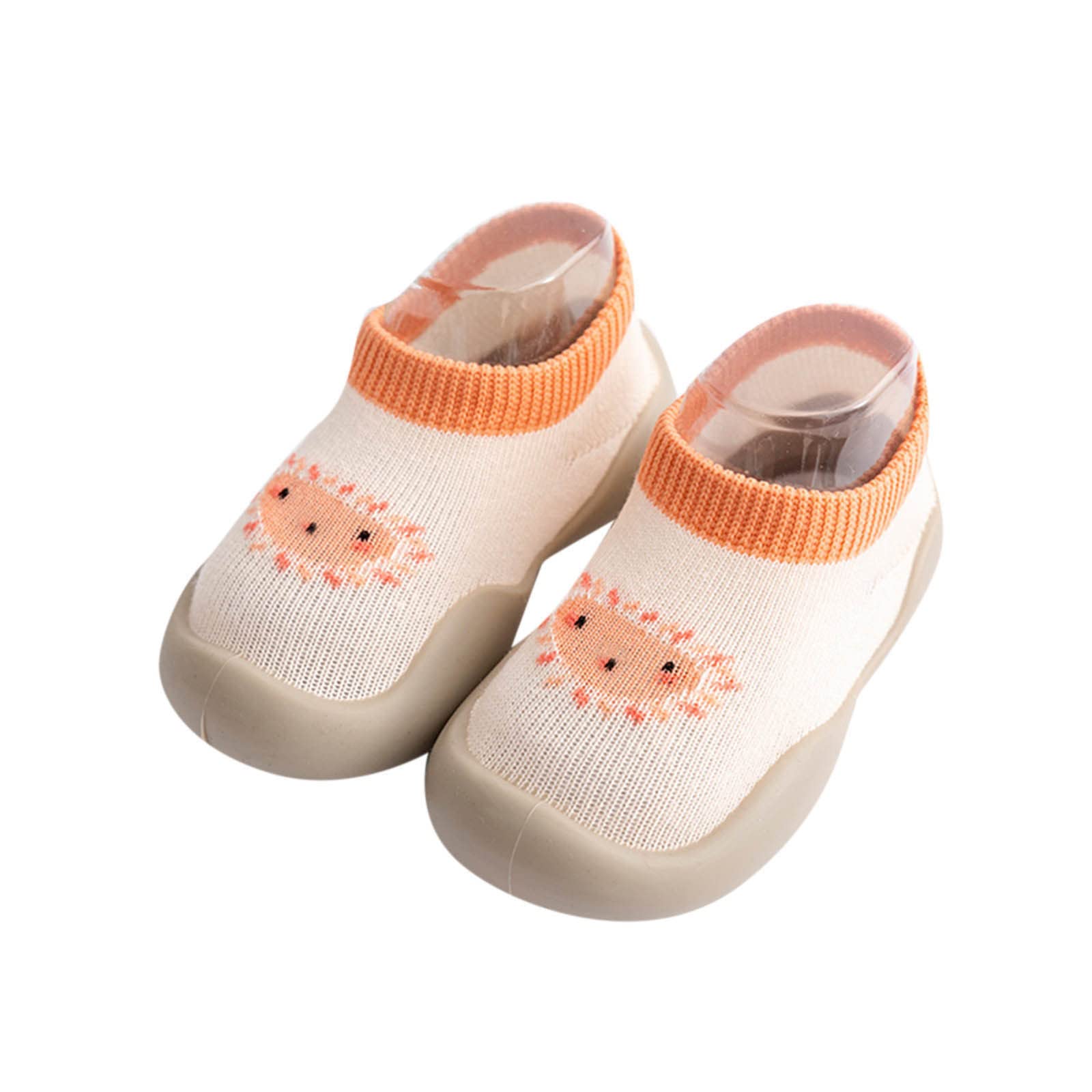 **Non-Slip Fleece Baby Socks with Animal Cartoon Design - Warm Floor Shoes for Toddlers (6-12 Months, Orange) - Perfect for Indoor Play, Crawling & First Steps**