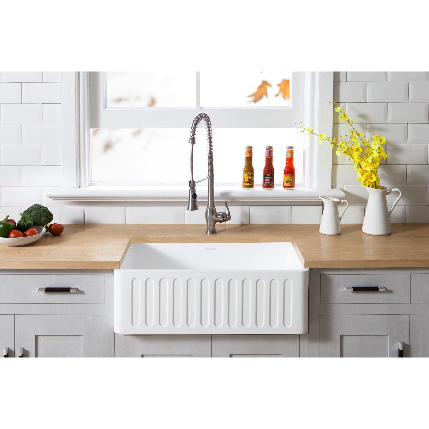 Arcticstone 30 Inch White Farmhouse Kitchen Sink - Matte White Solid Surface Apron Front Single Bowl with Strainer - Perfect for Modern Farmhouse & Rustic Kitchen Renovations
