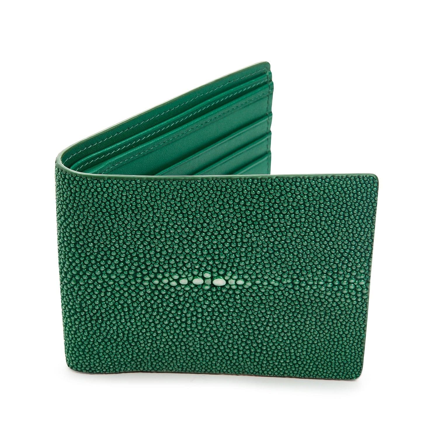 Genuine Green Stingray Leather Wallet for Men - Exotic Polished Skin Luxury Bifold - Perfect for Gifts, Travel & Everyday Use