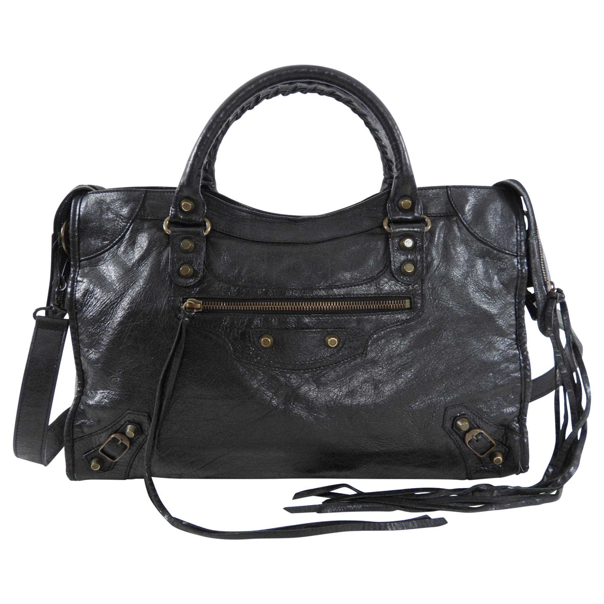 Balenciaga Black Lambskin Leather City Bag - Luxury Handbag for Women, Designer Crossbody Purse with Shoulder Strap - Perfect for Work, Travel & Evening Events