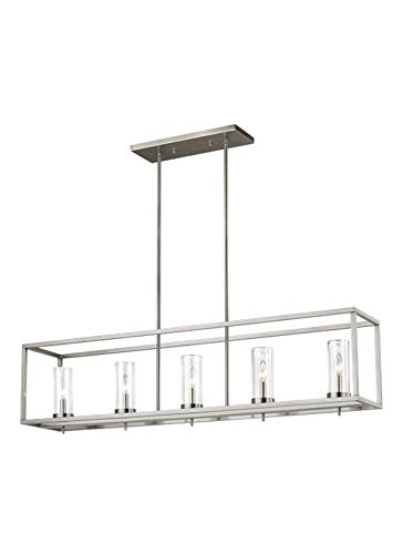 Generation Lighting 6690305-962 Zire Five Light Island Pendant in Brushed Nickel - Modern Kitchen Island Lighting Fixture for Dining Room & Bar Counter