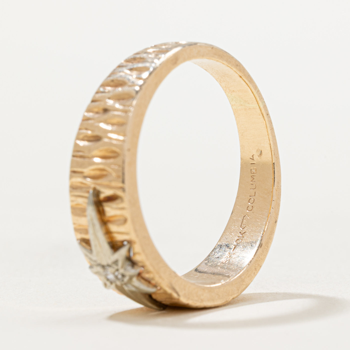 Two Tone Gold Diamond Starburst Textured Ring | 0.03ct Diamond Engagement Ring | Size 10.25 | Perfect for Wedding, Anniversary & Special Occasion Gifts