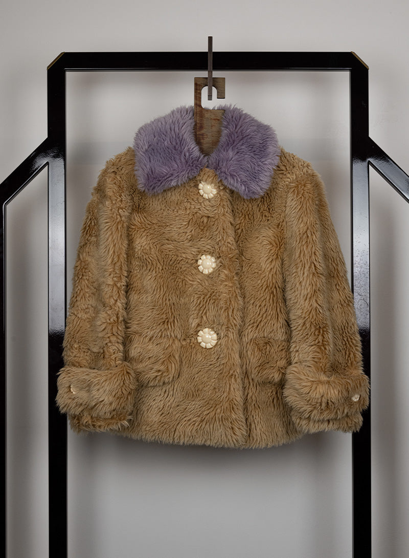 Miu Miu Beige & Lilac Teddy Coat Size 38 | Women's Luxury Winter Jacket for Fashion Outfits & Cold Weather