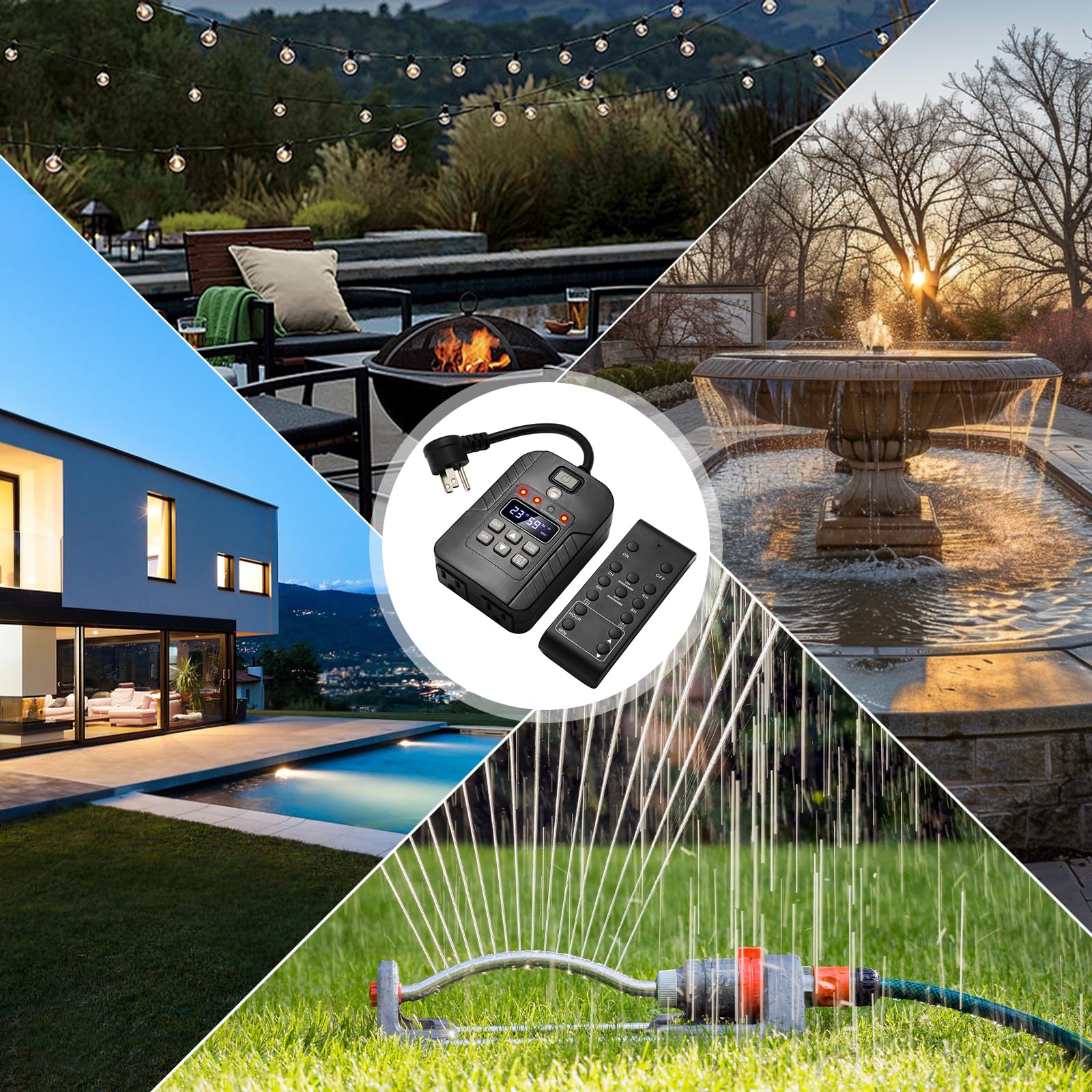 **Dusk to Dawn Outdoor Timer Outlet - Waterproof Digital Remote Control Light Timer, 125V/15A 100 FT - Perfect for Pool Pumps, Chicken Coops, Landscape Lights & Fountains**