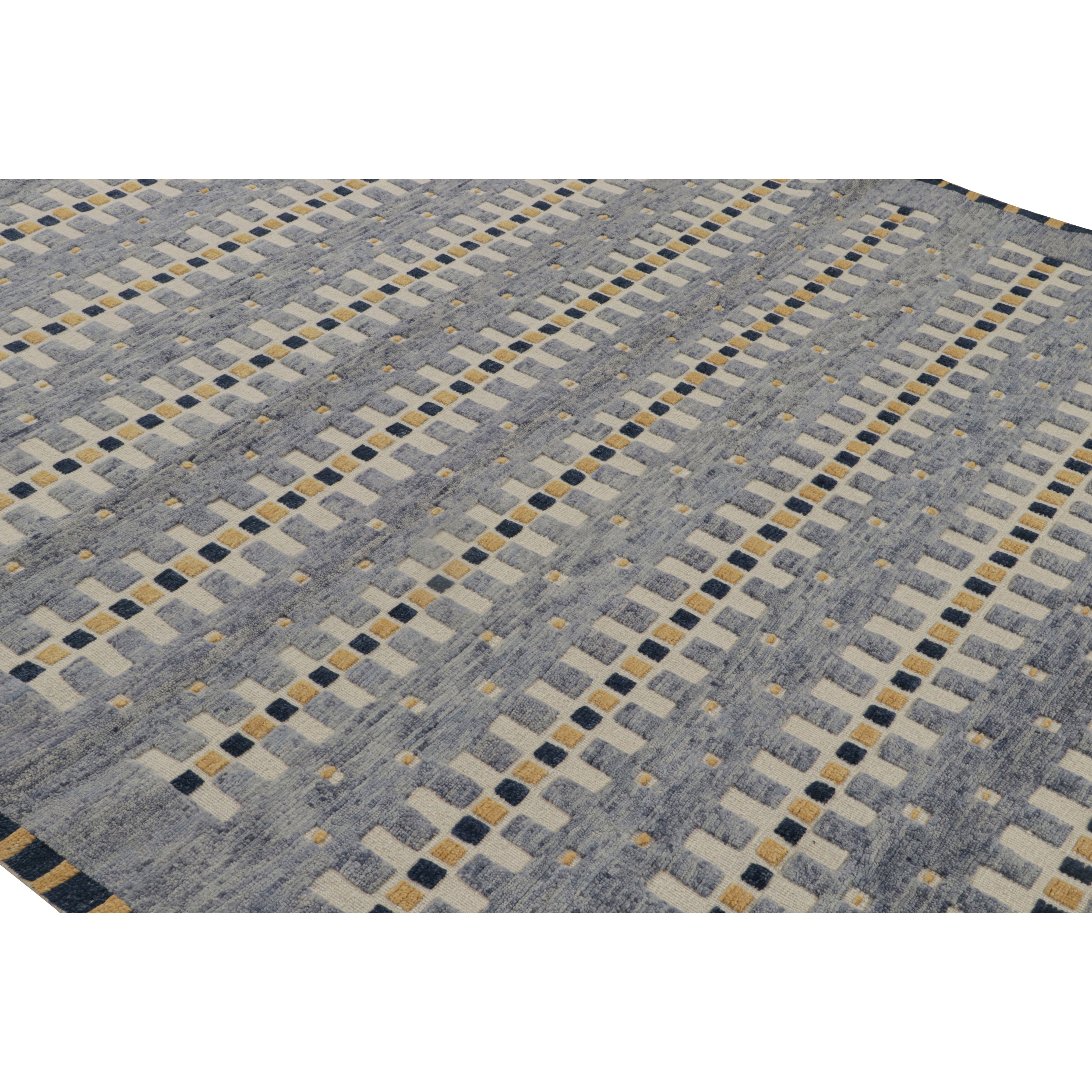 Blue Transitional Swedish Inspired Wool Rug 8'1 x 9'11 - Soft Handmade Area Carpet for Living Room, Bedroom & Office Decor