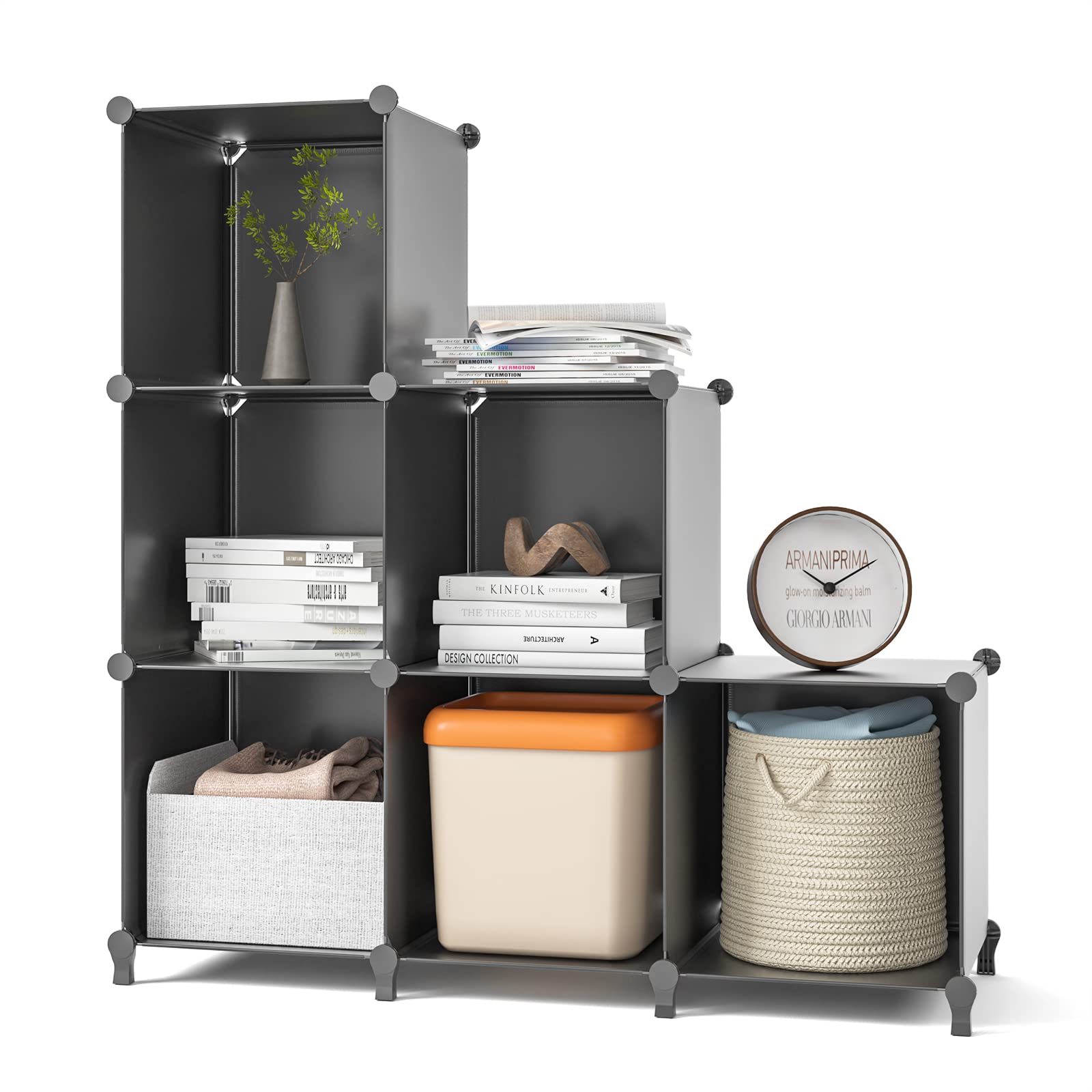 6-Cube Closet Organizer & Storage Shelf - Black Fabric Bookcase for Bedroom, Office, Kids Room | Perfect for Clothes, Toys, Books & Home Organization