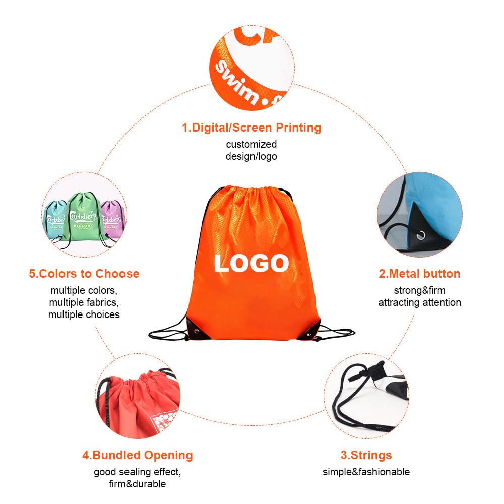 Custom Drawstring Backpacks 30/100/1000PCS - Personalized Gym String Bags with Logo/Text/Name - Large Capacity Nylon Sports Backpack for Men & Women - Ideal for Travel, Workout, School & Outdoor Activities