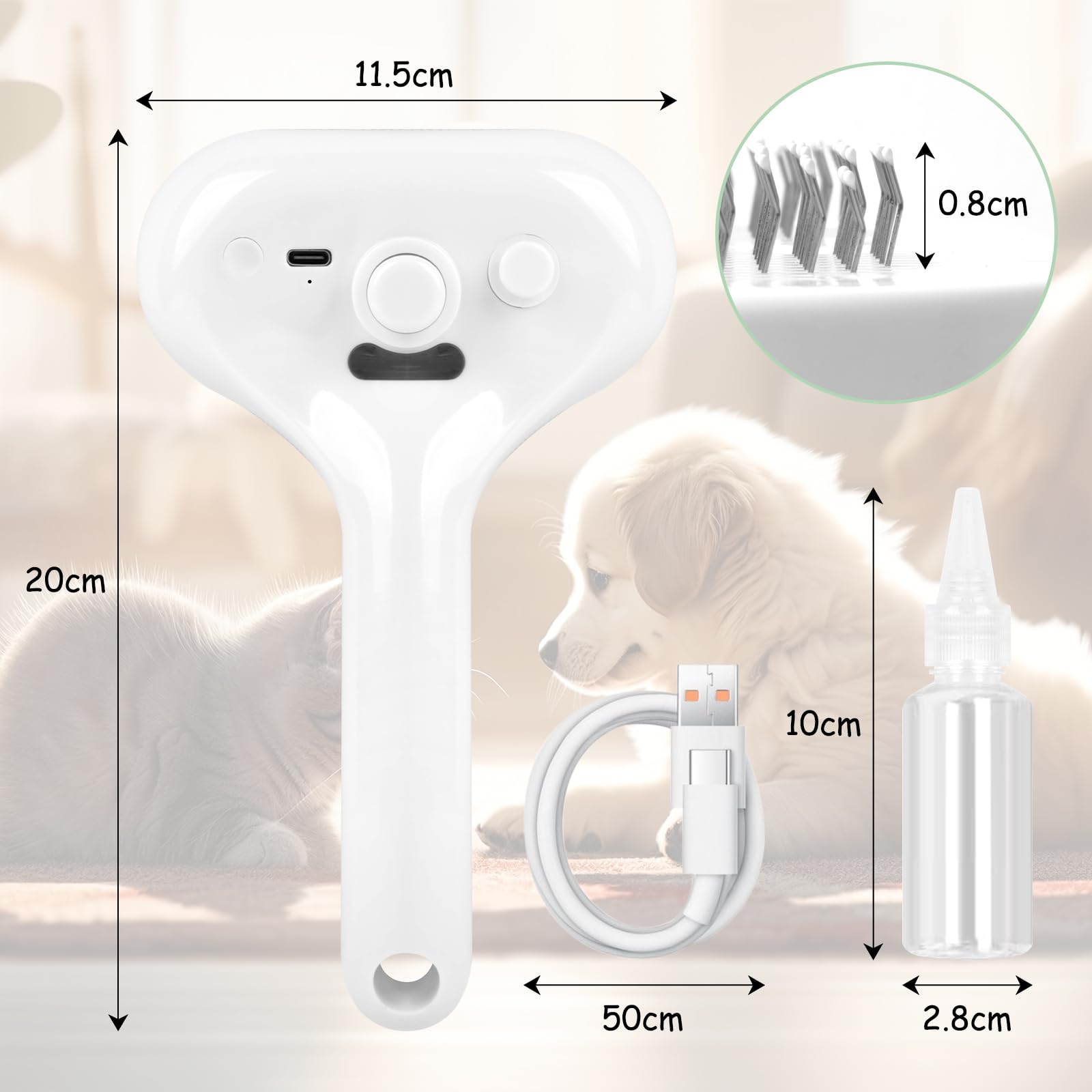 ETACCU 3-in-1 Pet Steam Brush for Dogs & Cats - Self-Cleaning Grooming Tool with Release Button to Remove Tangled & Loose Hair for Long/Short Haired Pets | Perfect for Shedding Control & At-Home Pet Grooming Sessions