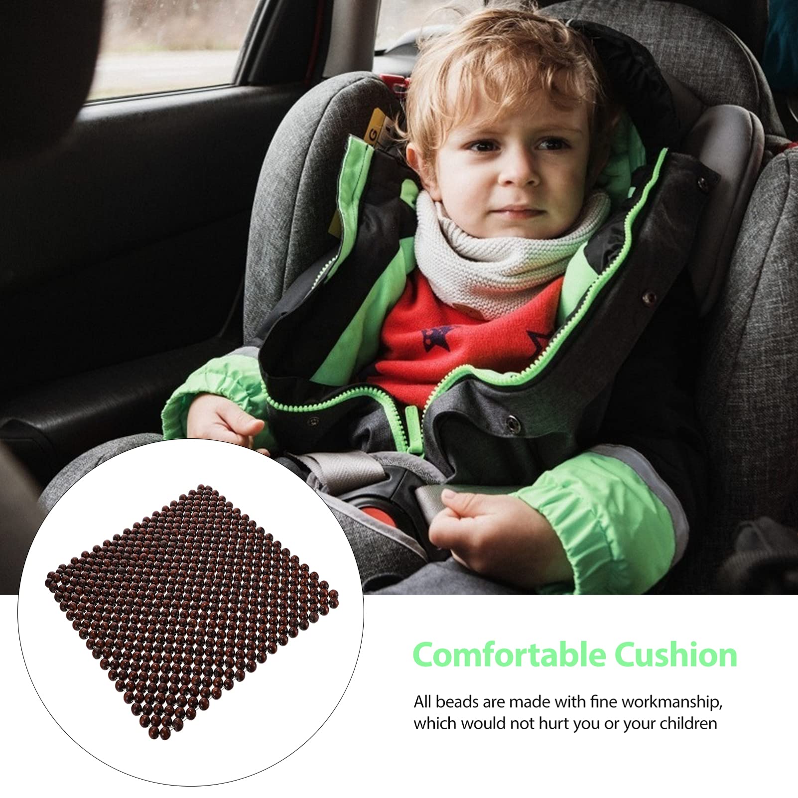 Wakauto Wooden Beaded Car Seat Cushion - Breathable Cooling Mat for Summer Driving, Universal Fit for Cars, Office & Home Chairs - Comfortable Square Auto Seat Cover Pad for Long Commutes and Road Trips