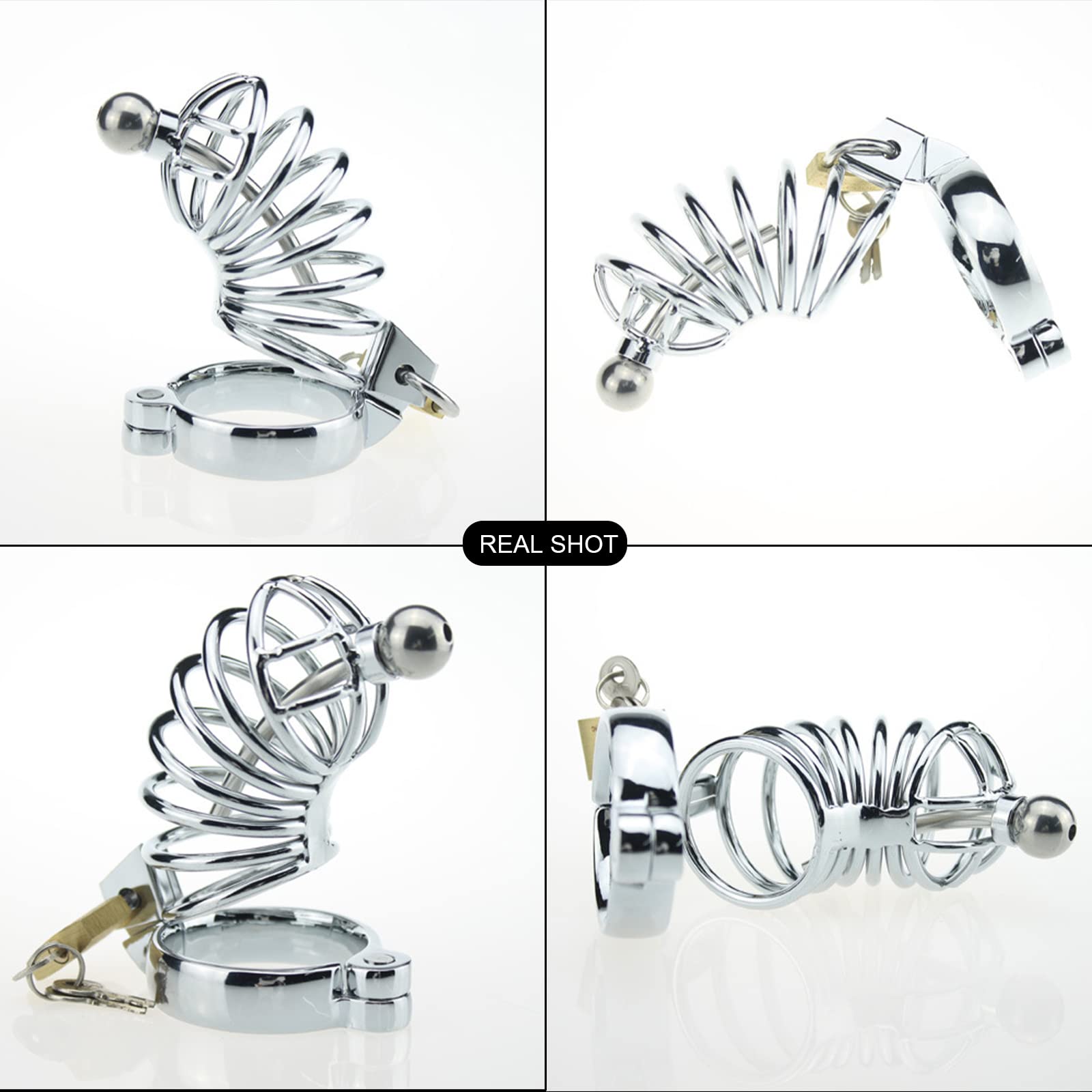Premium Stainless Steel Cock Cage - Adjustable 3 Ring Sizes with Dilator, Lock & Key | Extreme BDSM Penis Bondage Device for Men | Perfect for Chastity Play, SM Bondage & Couples Fantasy Scenes