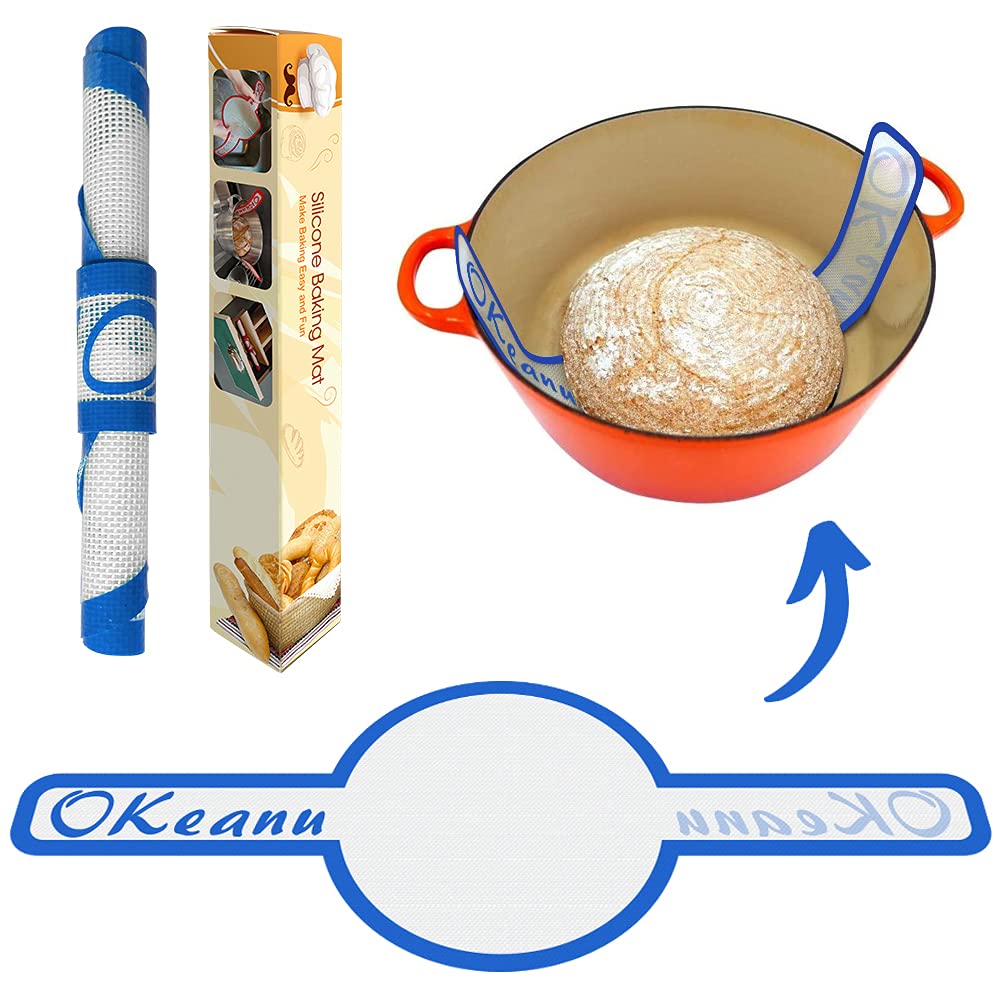 Non-Stick Silicone Baking Mat for Dutch Oven Bread - Long Handle Sling for Easy Dough Transfer | Eco-Friendly Parchment Paper Alternative | Perfect for Homemade Artisan Bread, Sourdough & Pizza Dough Baking