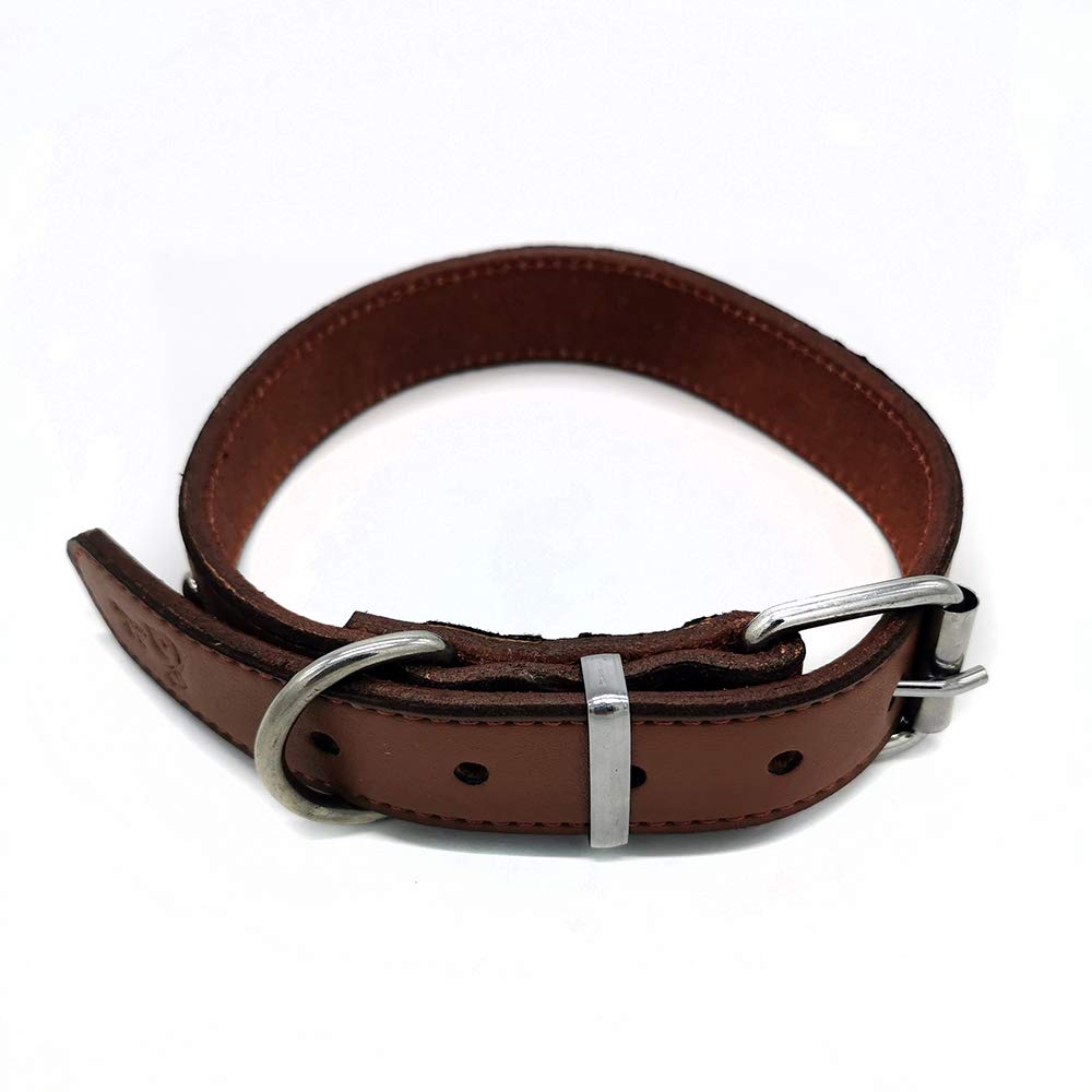 Premium Genuine Leather Dog Collar - Heavy Duty Cowhide with Rust-Proof Hardware for Medium & Large Breeds - Perfect for Training, Walking & Outdoor Adventures