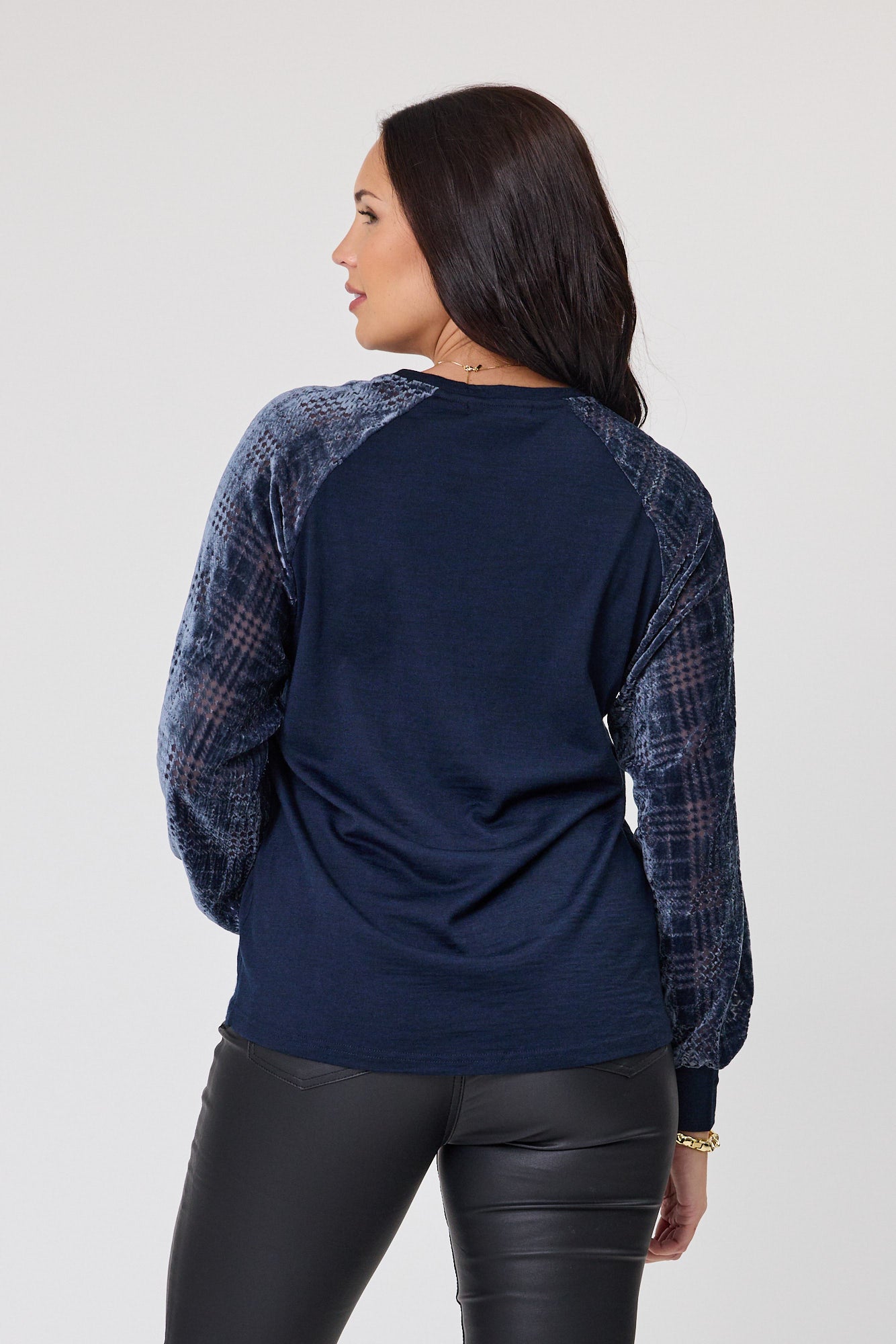 Alpine by Shine On Chantily Merino Flocked Sleeve Top in Ink - Soft Wool Blend Women's Tops for Casual Wear & Layering