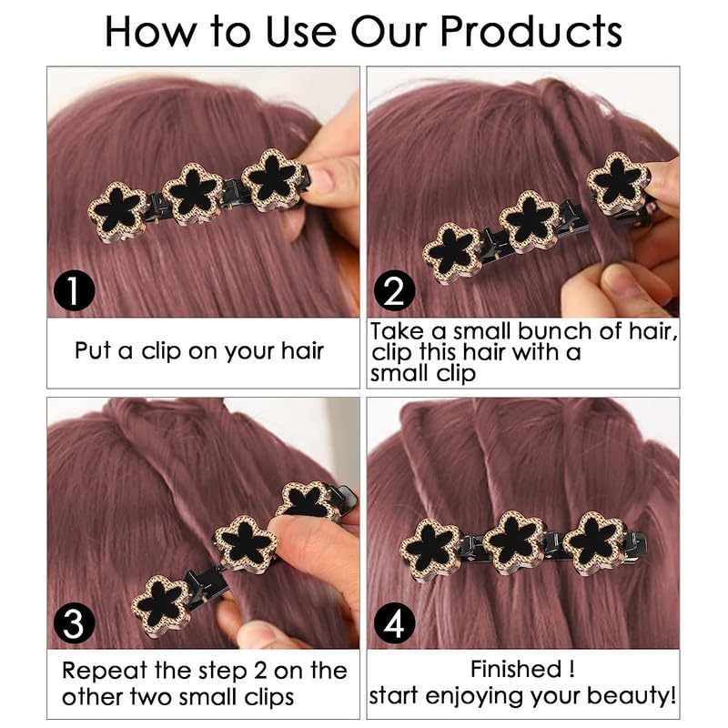 Belicia 4PCS Sparkling Crystal Hair Clips for Women - Rhinestone Satin Braided Hair Bands, Duckbill Hairpins & Multi Clip Barrettes for Girls - Perfect for Styling, Sectioning & Special Occasions