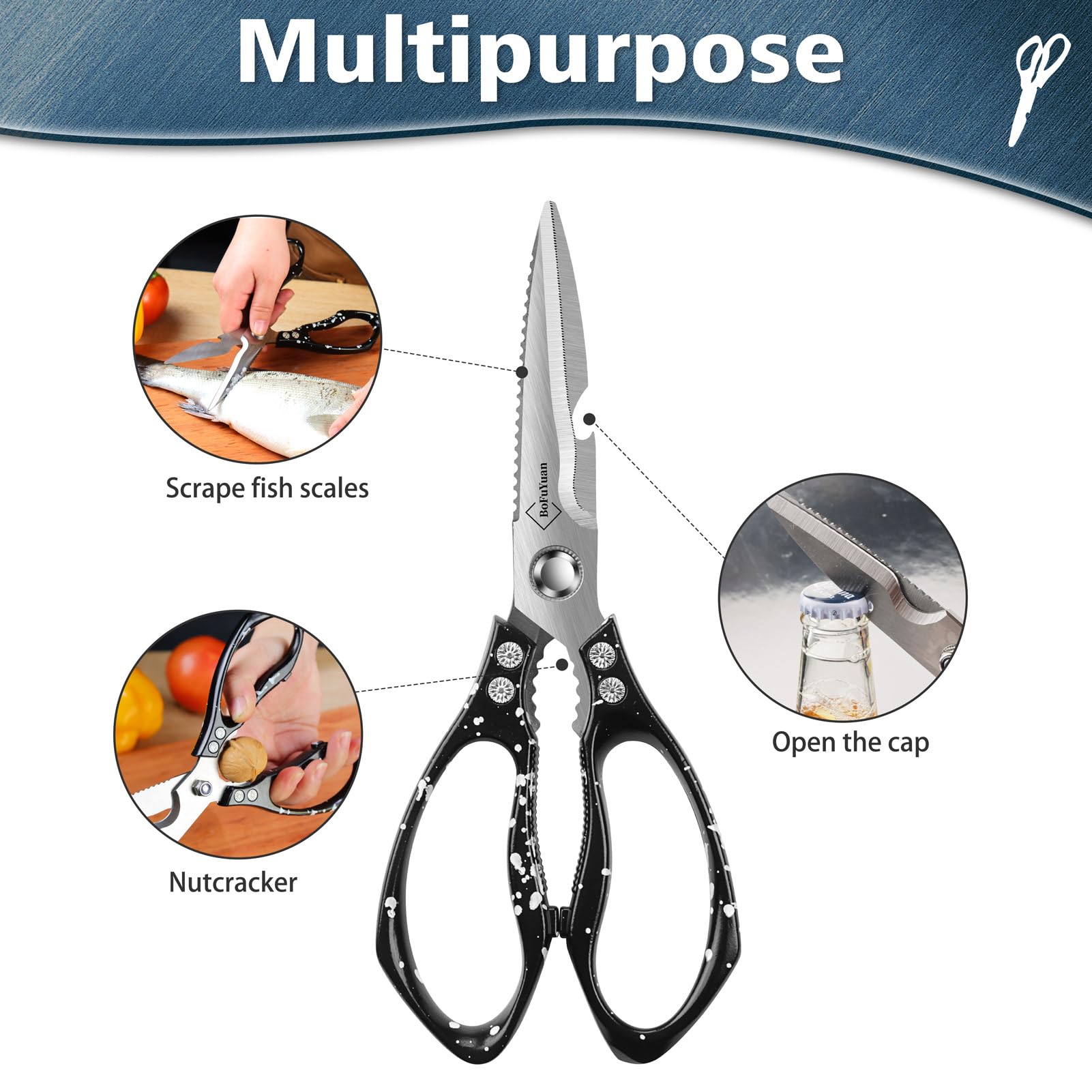 9-Inch Heavy Duty Kitchen Shears for Cutting Chicken, Meat & Food - Multipurpose Stainless Steel Kitchen Scissors for Cooking, Poultry & Herbs | Perfect for Meal Prep, Butchering & Food Processing