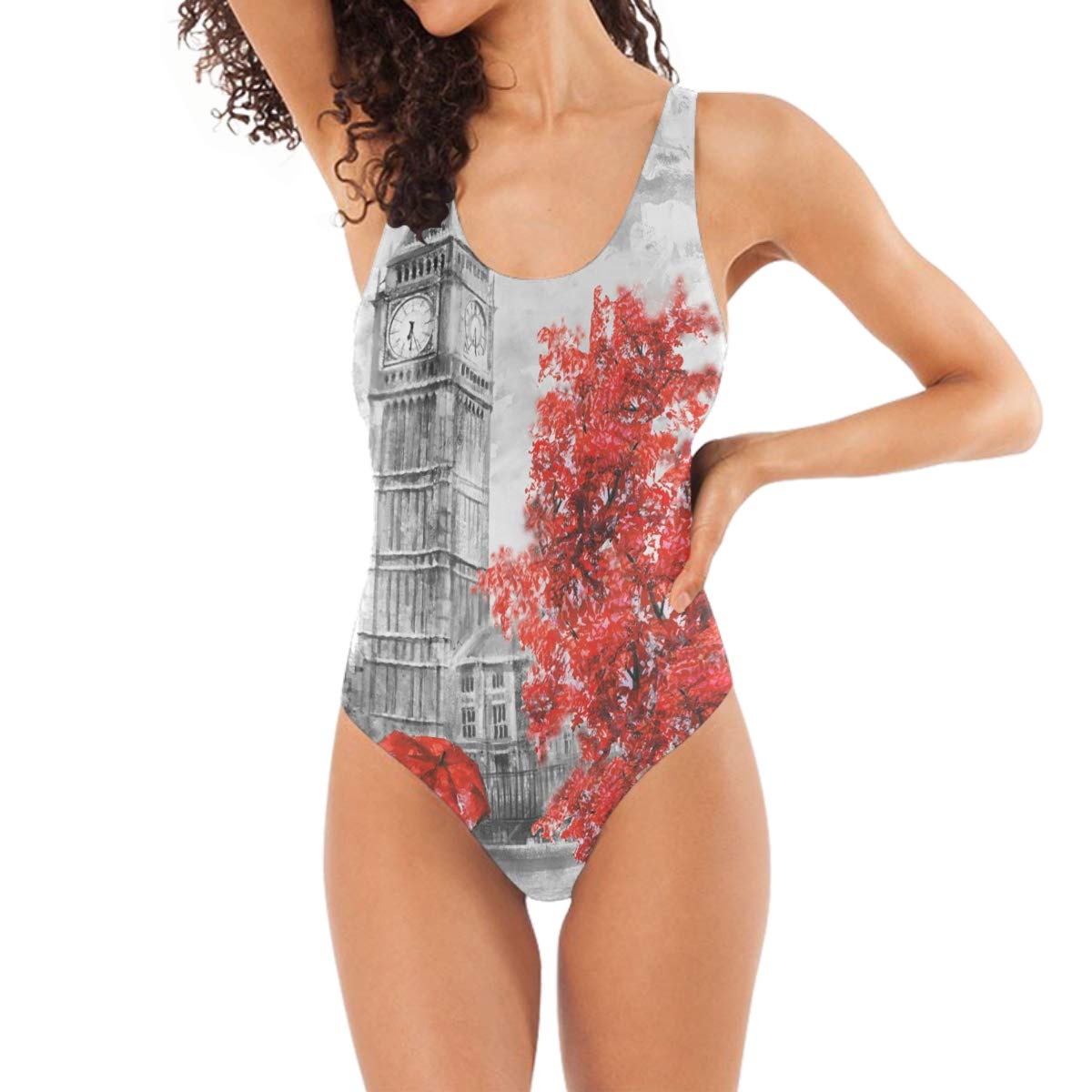 Aluy's Boutique London Print One Piece Swimsuits for Women - Sexy Backless U Back Bathing Suits | Perfect for Beach Vacations, Pool Parties & Summer Getaways