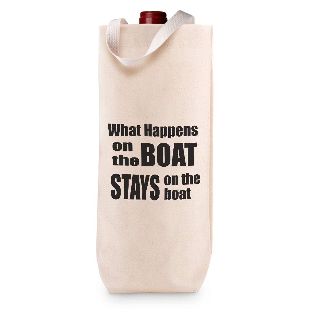 Custom Cotton Wine Gift Bag - 'What Happens on The Boat Stays Sailing' Captain Theme - Natural Canvas Tote for Housewarming Parties & Nautical Events - Perfect for Gifts, Boat Trips & Themed Celebrations