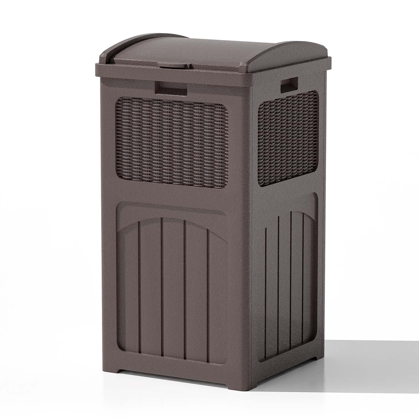 **Patiowell 36 Gallon Outdoor Trash Can with Lid - Heavy Duty Resin Garbage Bin for Patio, Backyard, Deck - Weatherproof & Durable - Dark Brown - Perfect for Outdoor Waste Management**    (Note: 