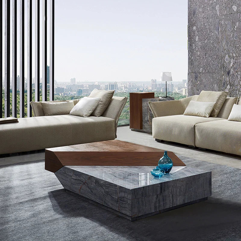 Italian Style Luxury Marble & Wood Coffee Table - Modern Living Room Centerpiece for Home Decor & Entertainment Areas
