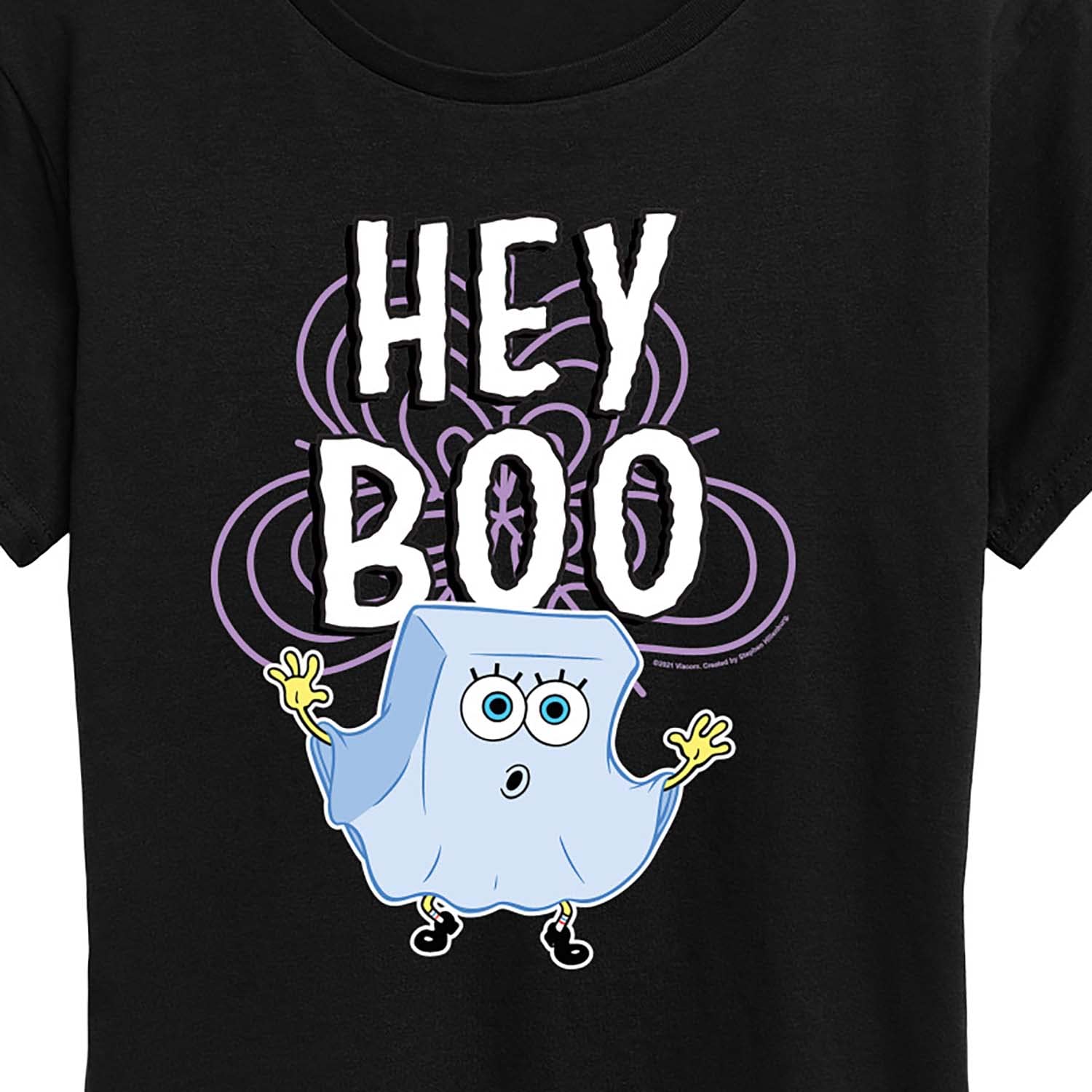 HYBRID APPAREL Spongebob Squarepants Hey Boo Women's Graphic T-Shirt - Casual Short Sleeve Tee for Fans, Funny Cartoon Shirt for Everyday Wear & Gifts