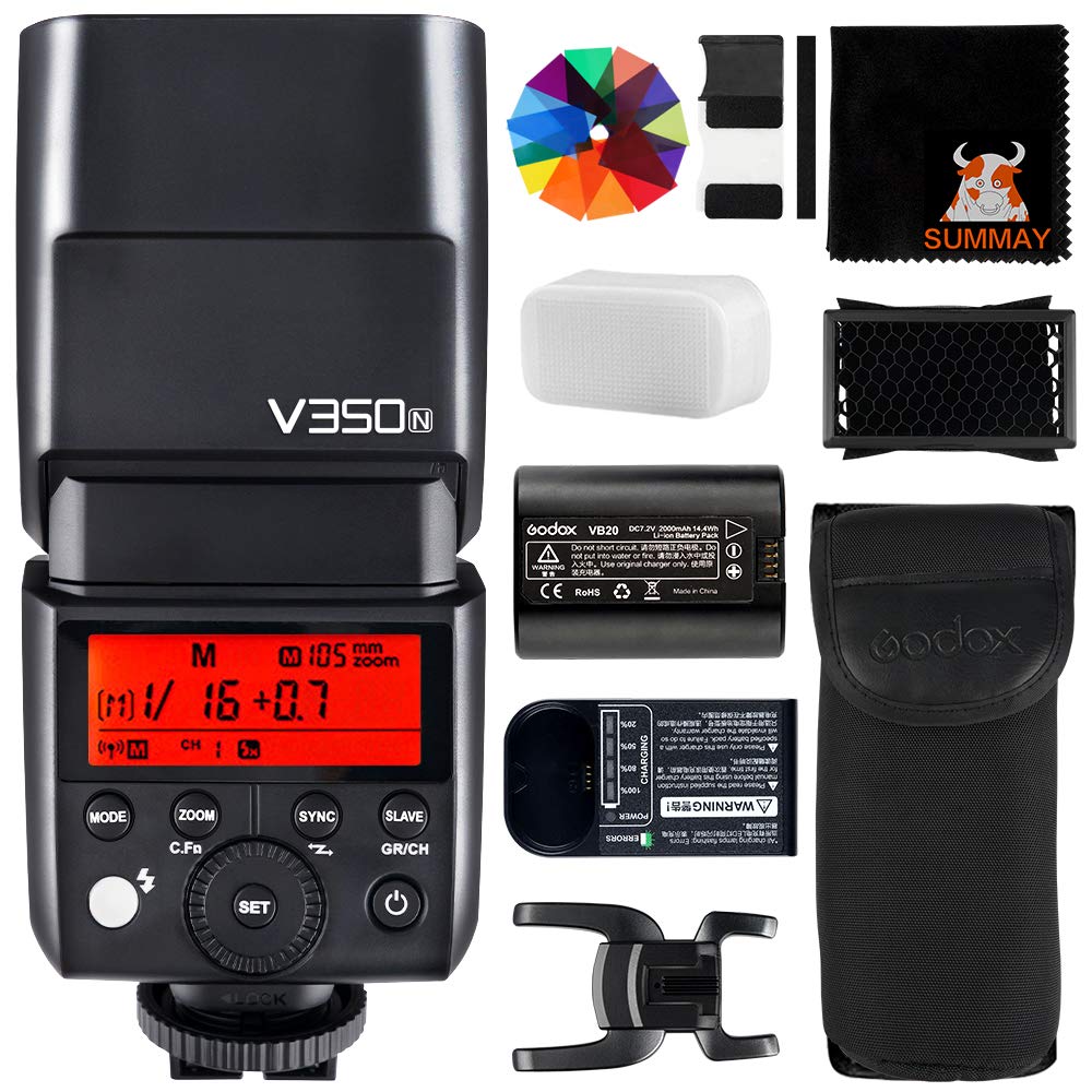 Godox V350N TTL Flash for Nikon - 1/8000s High Speed Sync, Rechargeable Battery, 500 Full Power Flashes - Compatible with D500, D3100, D3200, D3300, D3400, D5300, D5600, D7100, D7200, D7500 - Perfect for Portrait, Wedding & Event Photography (V350-N)