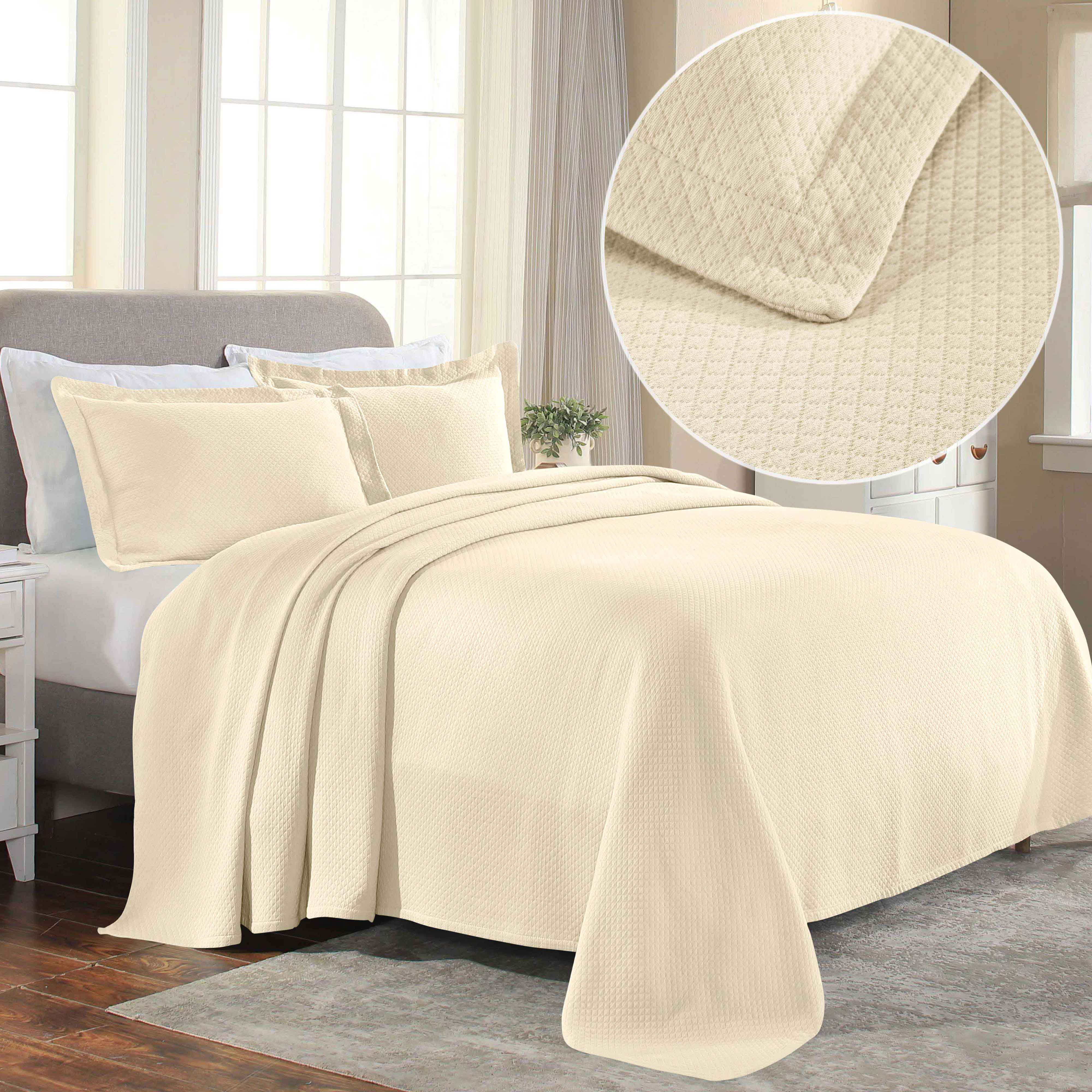 Luxury Jacquard Matelassé Cotton Diamond Solitaire Bedspread Set - Queen Size Bedding Coverlet for Master Bedroom, Guest Room & Hotel Decor
