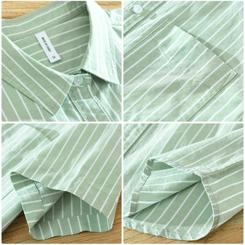 Antonio's Green Striped Summer Shirt for Men - Lightweight Casual Button Down Shirt for Beach, Vacation & Outdoor Activities