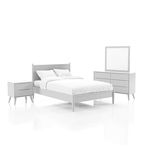 Furniture of America FOA Belkor 4-Piece White Wood Bedroom Set - California King Bed, Nightstand, Dresser & Mirror | Modern Bedroom Furniture for Master Suite & Guest Room