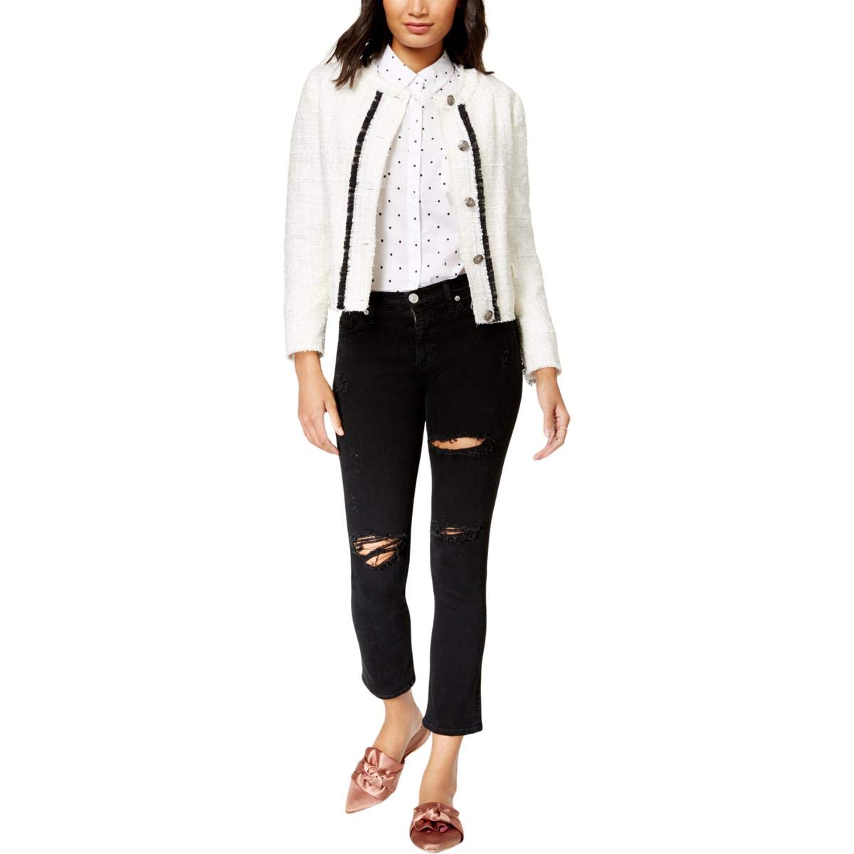 HUDSON Women's Distressed High Rise Cropped Jeans - Black Ivory Wash Size 28 | Vintage Style Denim Pants for Casual Outfits & Streetwear Fashion