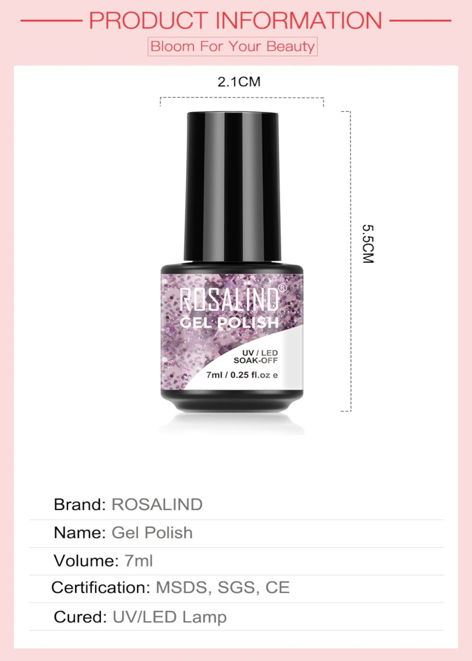 ROSALIND UV Gel Polish Soak Off 7ml - Long Lasting Pure Color Nail Polish for Nail Art, LED/UV Lamp Required (S003) - Perfect for Salon, Home Manicure & DIY Nail Designs