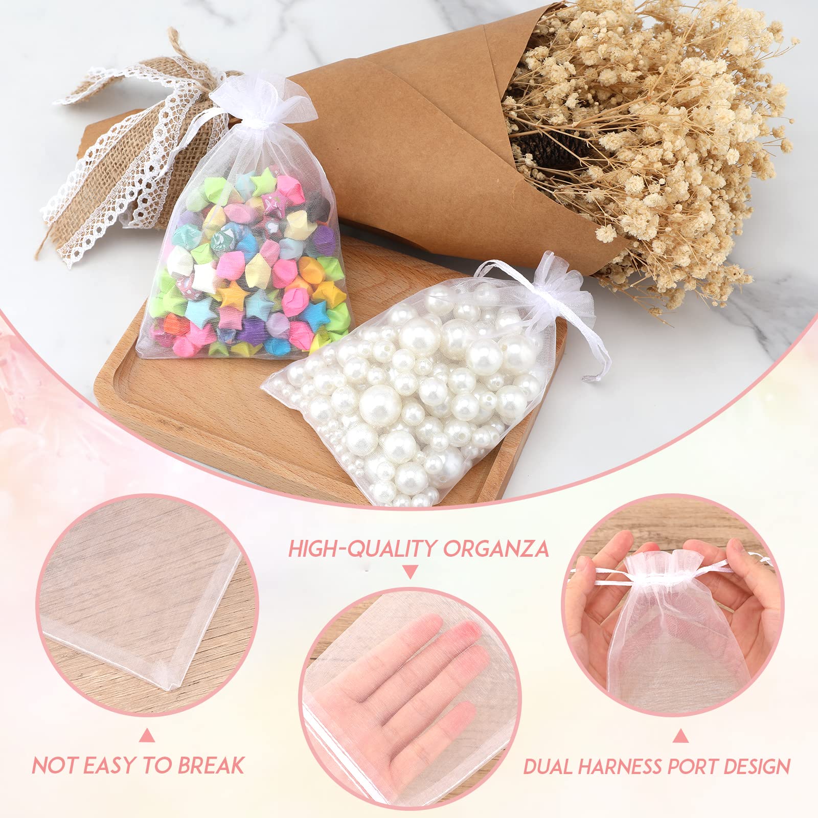 Anwyll 4x6 Inch White Sheer Organza Drawstring Bags - 100 Pack Jewelry Gift Pouches for Wedding Favors, Party, Baby Shower | Elegant Mesh Gift Wrapping Supplies for Jewelry, Candies, Bridesmaid Gifts & Special Occasions