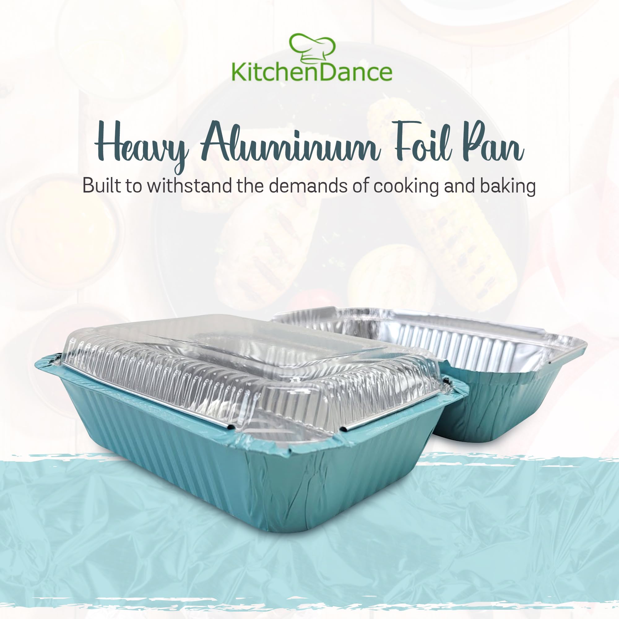 KitchenDance 1.5 lb Heavy Duty Colored Aluminum Foil Takeout Containers with Lids - Disposable Casserole Pans for Cooking, Baking, Freezing & Food Storage - Bulk 1000 Pack (Blue) - Perfect for Restaurants, Catering & Meal Prep