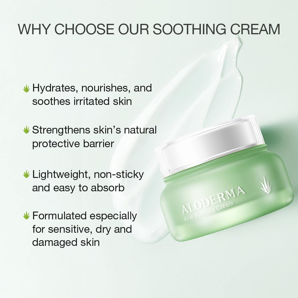 Aloderma Signature Aloe Soothing & Repairing Skincare Set - 6 Piece Kit with Gel, Cleanser, Toner, Serum & 2 Creams | Hydrating & Calming for Sensitive Skin | Perfect for Daily Skincare Routine & Post-Sun Care