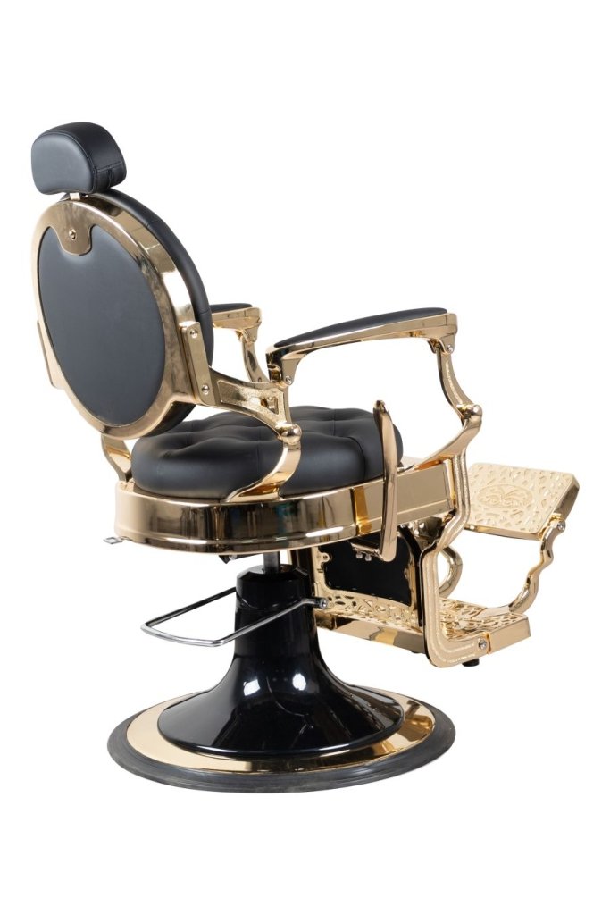 Premium Heavy Duty Antique Barber Chair - Gold/Matte Black Salon Styling Chair with Hydraulic Pump | Model 121951A | Professional Haircut & Shave Station for Barber Shops & Salons