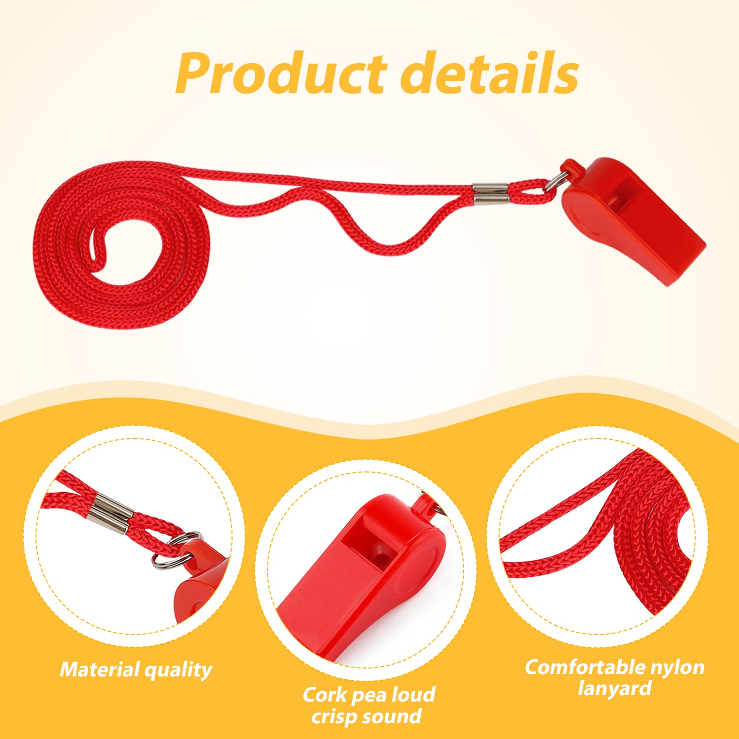 2 Pack Loud Sports Whistles with Lanyard - ABS Plastic Referee Whistle for Kids, Coaches, Teachers & Dog Training - Emergency Survival & Outdoor Sports Accessories (Red) - Perfect for Soccer Games, Hiking Safety & Pet Commands