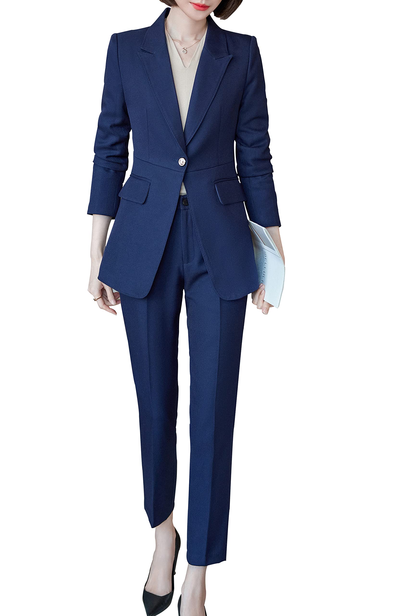 SUSIELADY Women's 2-Piece Blazer Suit Set - Solid Color Pantsuit for Business Casual & Office Wear | Professional Work Outfits & Formal Occasions