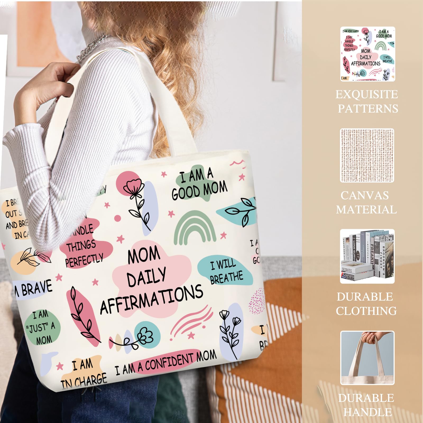 Best Christmas Gifts for Mom - Personalized Mom Necklace & Canvas Tote Bag Set - Thoughtful Birthday Present from Daughter or Son - Perfect for Mother's Day, Anniversary & Special Occasions