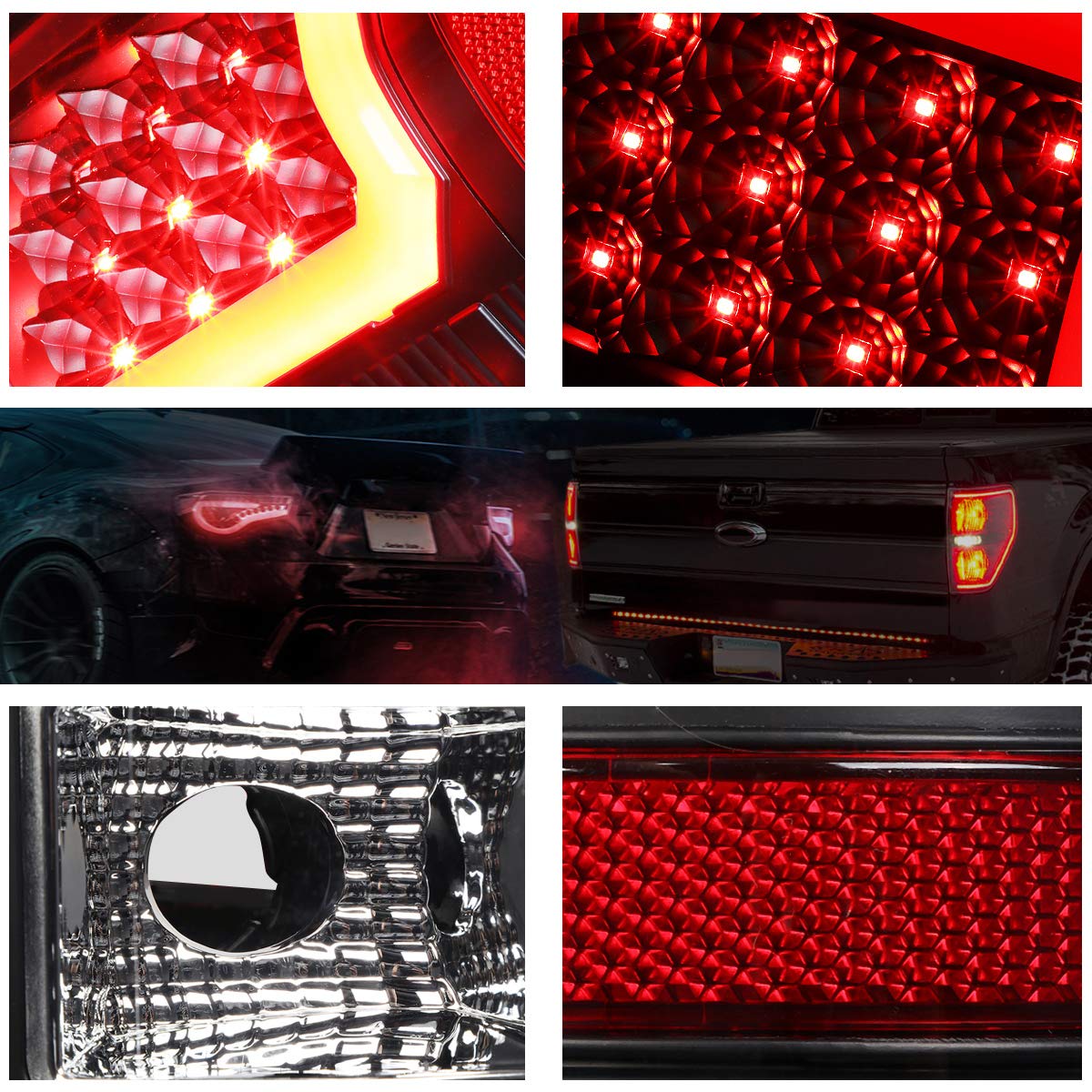 PM PERFORMOTOR Red C-Shape 3D LED Tail Brake Light Bar - Compatible with 2007-2014 Chevy Silverado (Black Housing/Clear Lens) - Enhanced Night Visibility & Custom Styling for Trucks