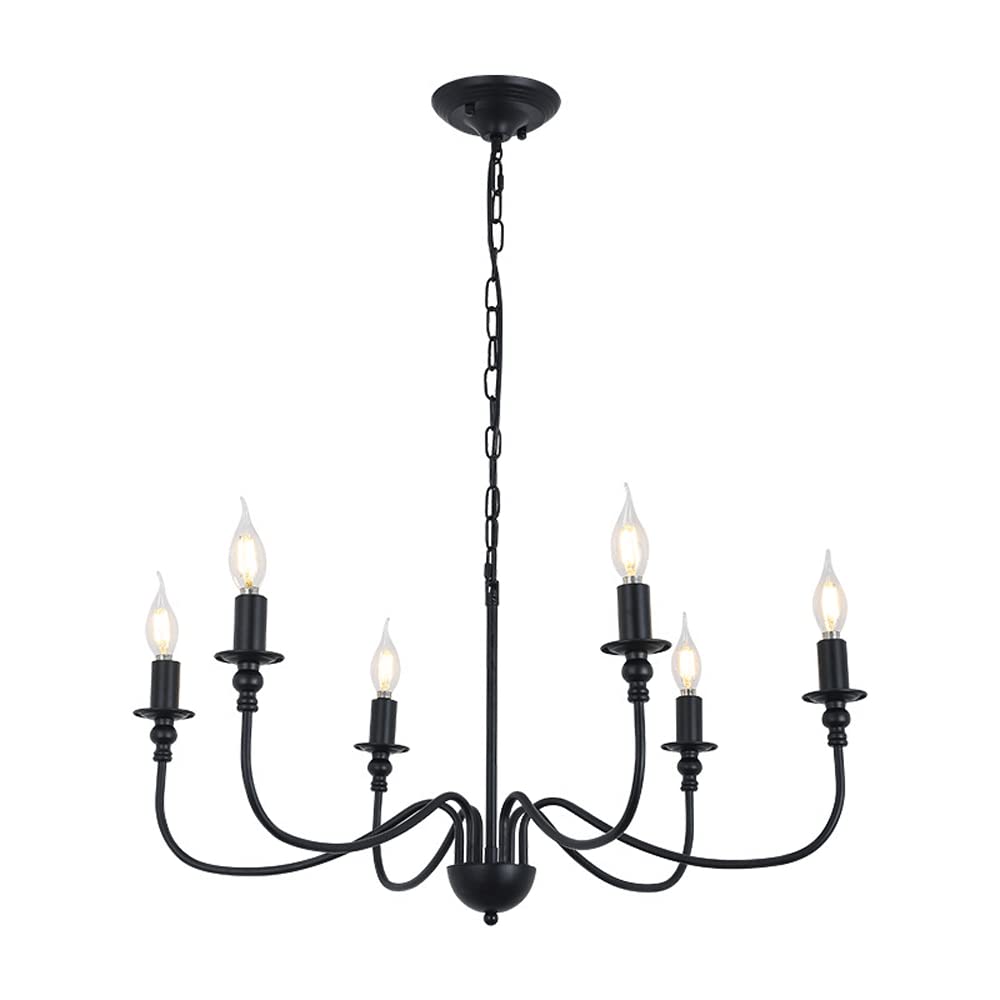 Modern Farmhouse Black Chandelier - 6 Light Antique Industrial Iron Candle Hanging Light Fixture for Hallway, Living Room, Foyer, Bedroom, Office, Bar & Kitchen Island | Perfect for Rustic Home Decor & Dining Room Ambience
