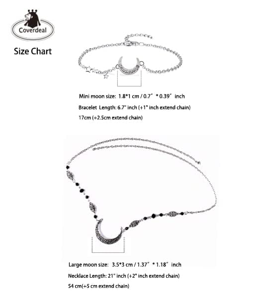 2Pcs Moon Headpiece & Star Bracelet Set - Fairy Crown Hair Chain Witch Jewelry for Women with Gift Box | Perfect for Halloween Costumes, Cosplay, Fantasy Parties and Boho Festival Accessories