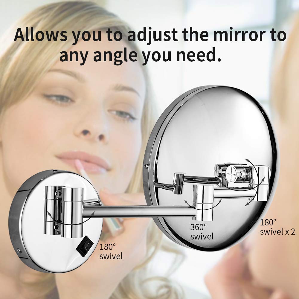 3X Magnification LED Vanity Mirror - 180° Rotating Wall Mounted Makeup Mirror for Precise Makeup, Contact Lens Application & Shaving - Perfect for Home & Salon Use