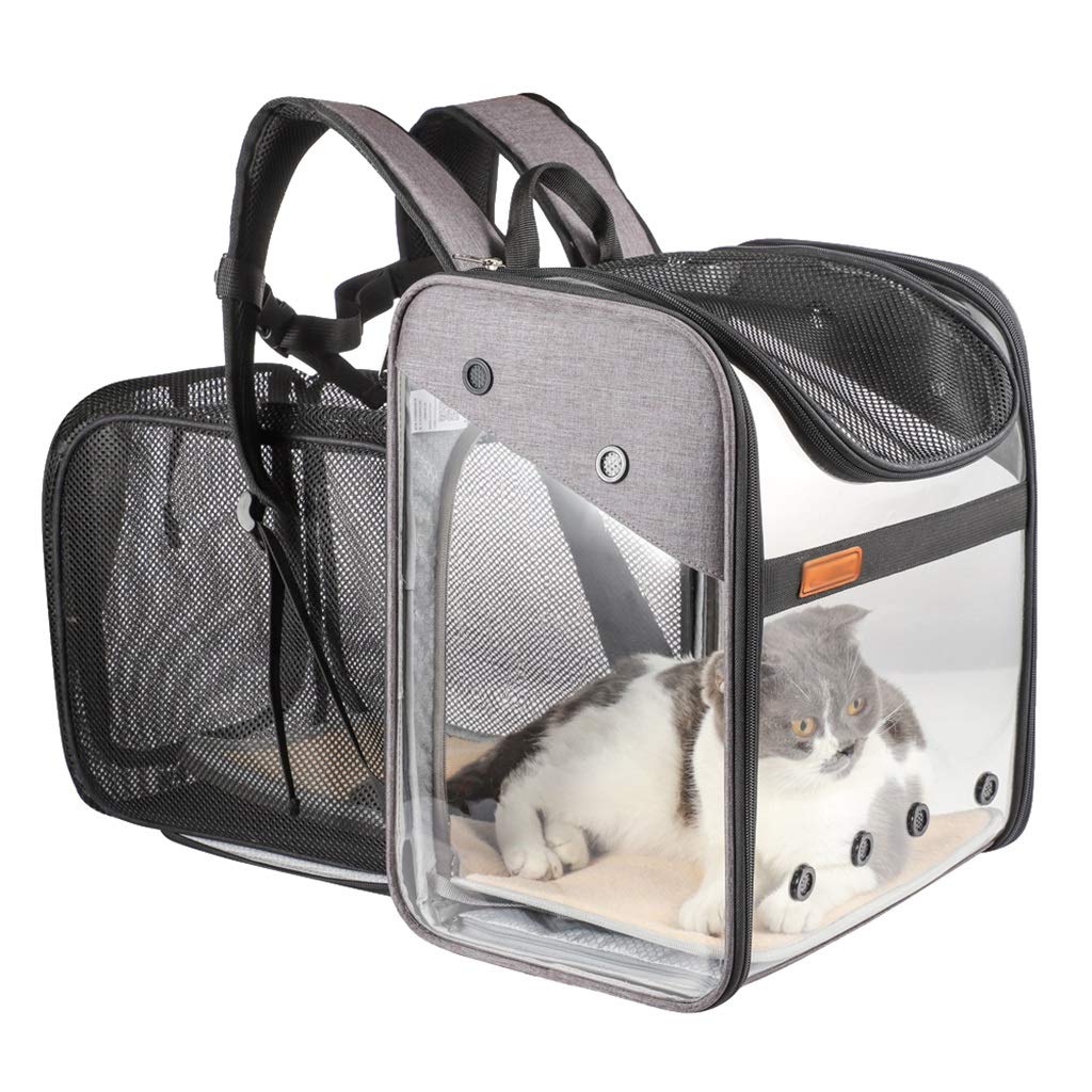 **Ventilated Transparent Pet Backpack Carrier for Small Dogs & Cats - Breathable Travel Hiking Camping Outdoor Backpack (Gray) - Perfect for Air Travel, Vet Visits & Daily Adventures**