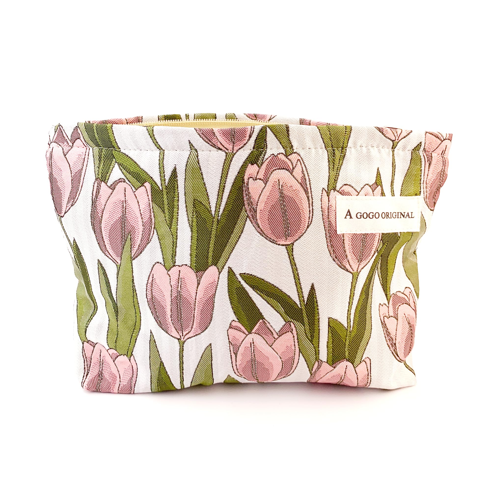 Floral Canvas Makeup Bag for Women - Travel Toiletry & Skincare Organizer (Tulip Beige) - Perfect for Travel & Daily Use