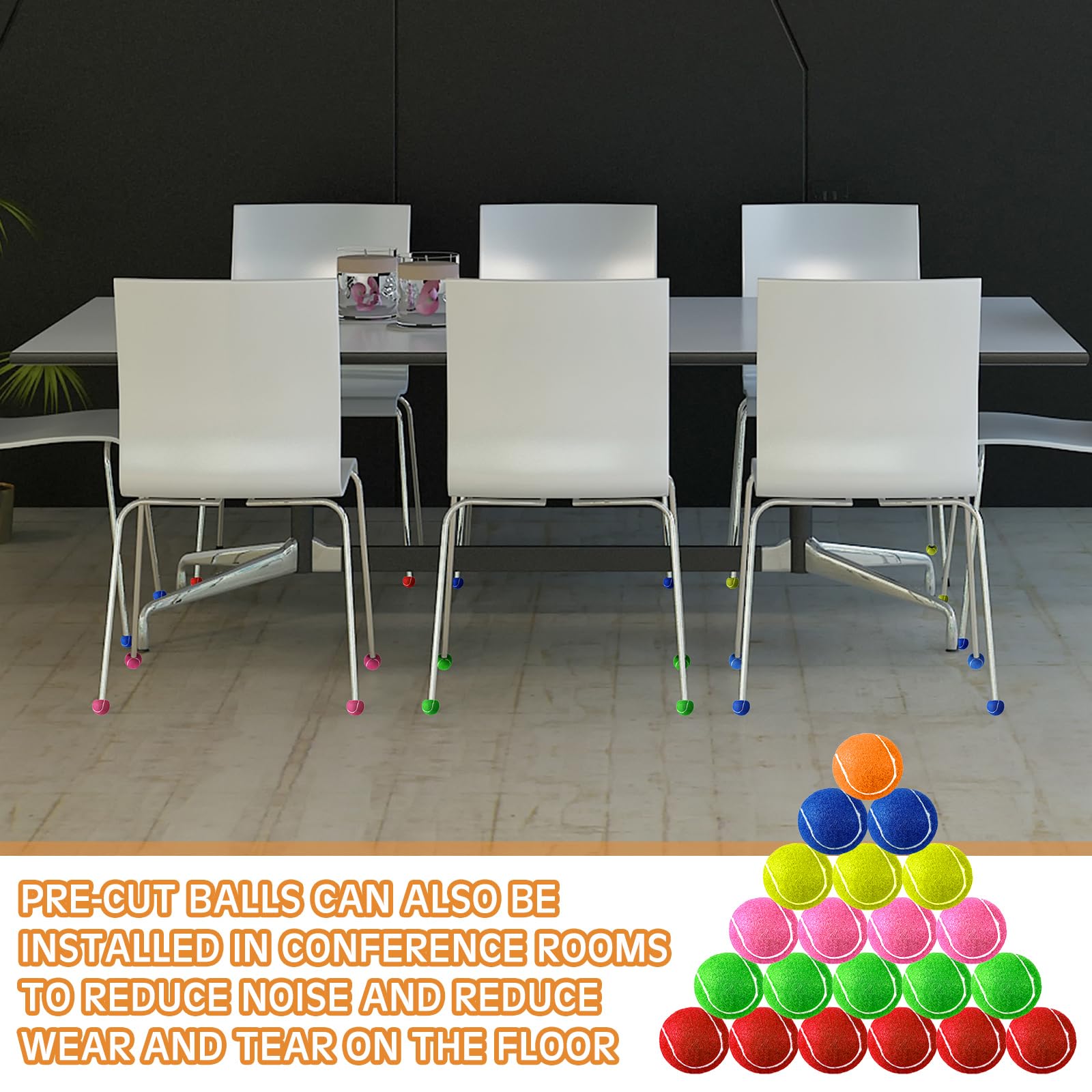 48 Pcs Precut Tennis Balls for Chair Legs - Non-Slip Floor Protectors, Furniture Glides, Noise Reducers for Hardwood & Tile Floors - Perfect for Classrooms, Offices & Home Use