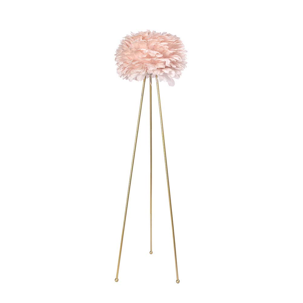 Maxax Gold Classic Tripod Floor Lamp with Pink Feather Shade - Elegant Standing Light for Bedroom, Living Room, Dining Room & Kitchen Decor | Perfect for Reading Nook, Lounge Area & Romantic Ambiance Lighting