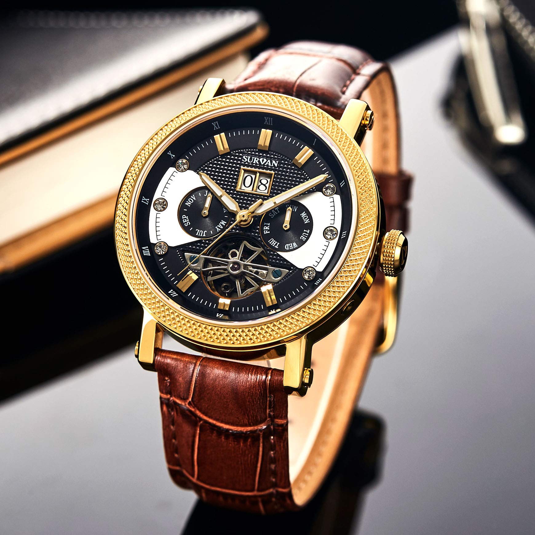 Premium Automatic Watches for Men - Sapphire Crystal Skeleton Mechanical Watch with Genuine Leather Strap | Self-Winding Movement | Perfect for Business, Formal & Casual Wear