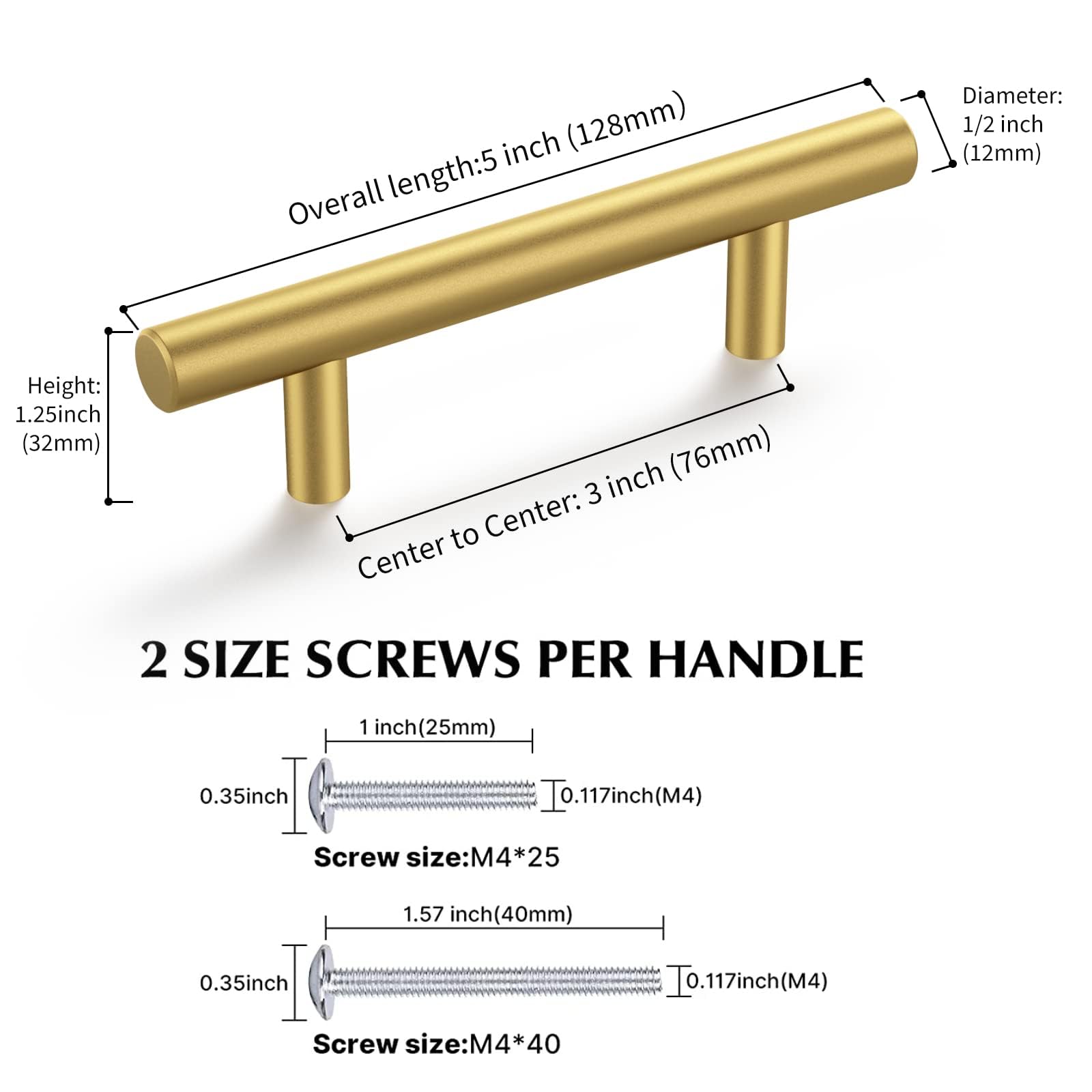 Brass Gold Cabinet Pulls 3 Inch - 30 Pack for Kitchen Bathroom Bedroom