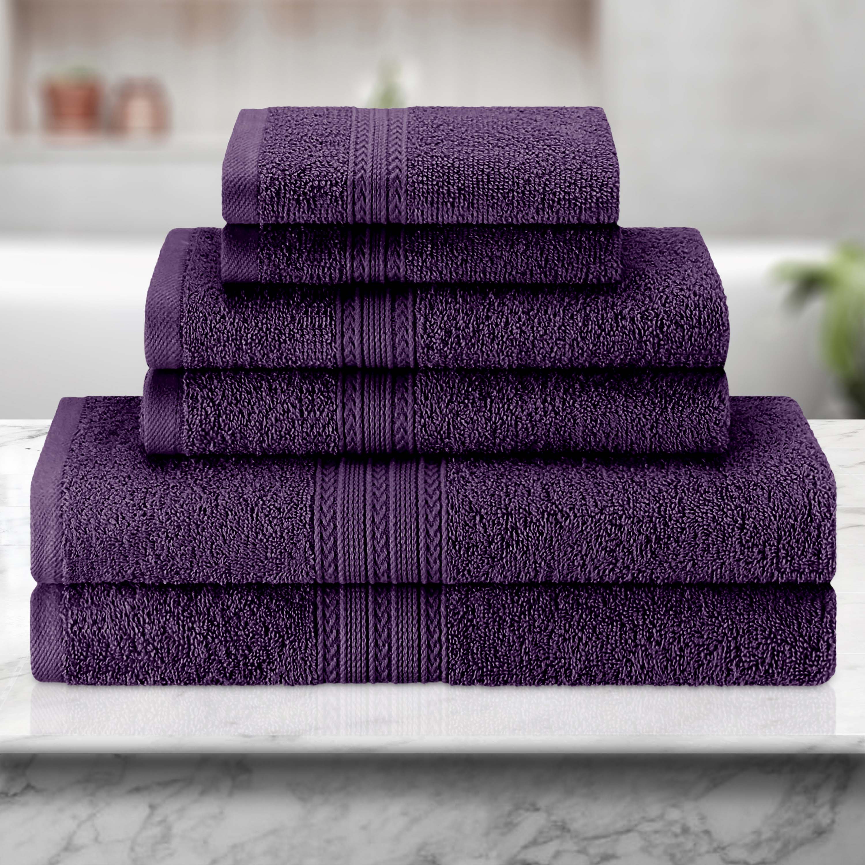 Premium 6-Piece Eco-Friendly Cotton Ring Spun Bath Towel Set - Soft, Absorbent & Sustainable for Spa, Gym, and Luxury Bathroom Use