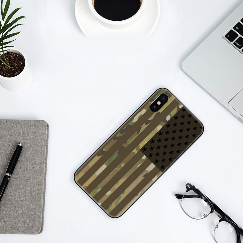 Premium iPhone Xs MAX Case with Plexiglass Back & Soft TPU Bumper - Camouflage American Flag Design | Shockproof Protective Cover for iPhone Xs MAX (2018) | Perfect for Outdoor, Travel & Daily Use