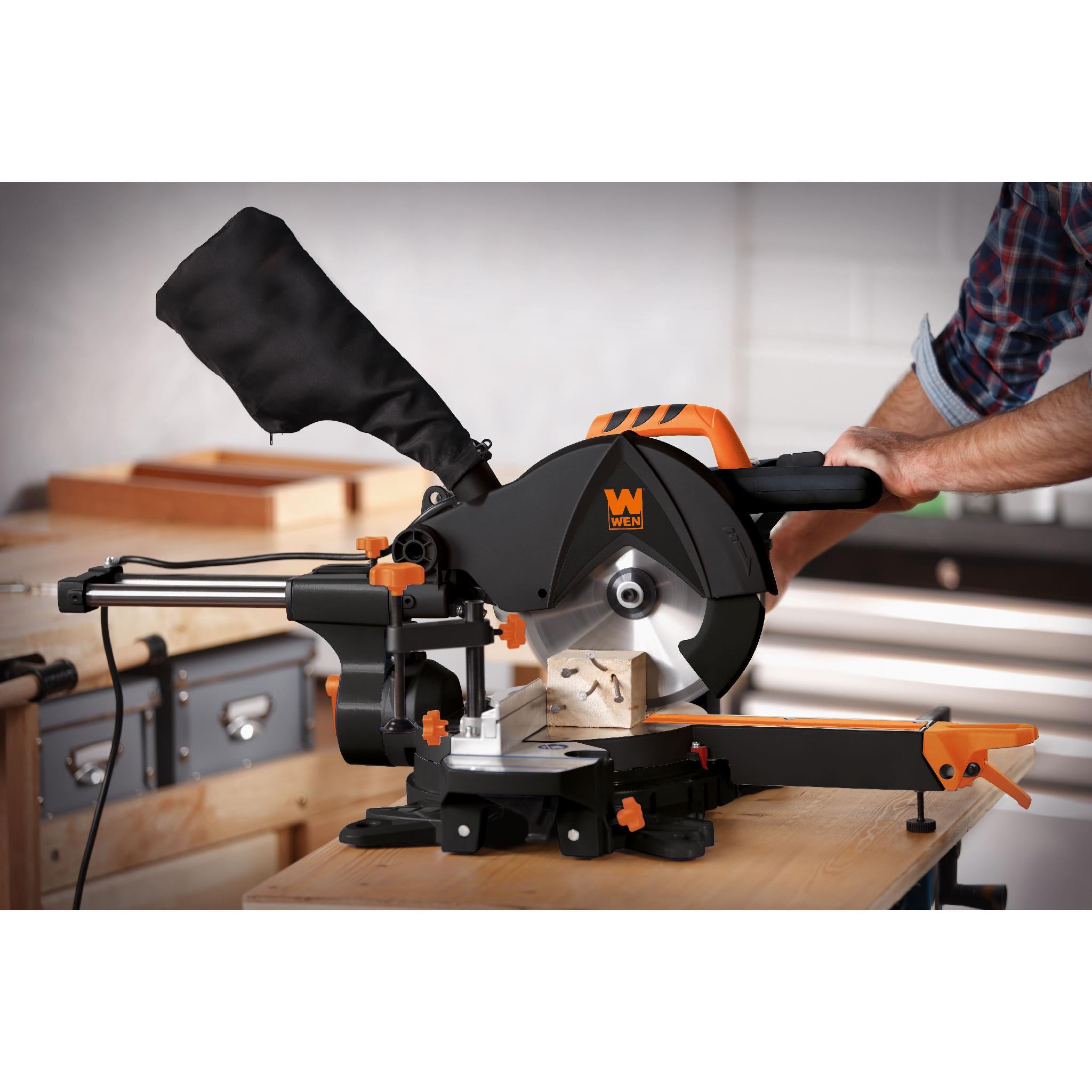 WEN 70730 10-Inch Sliding Compound Miter Saw - 15 Amp, 2-Speed, Single Bevel Cut with Smart Power Technology - Perfect for Woodworking, DIY Projects, and Professional Construction Work